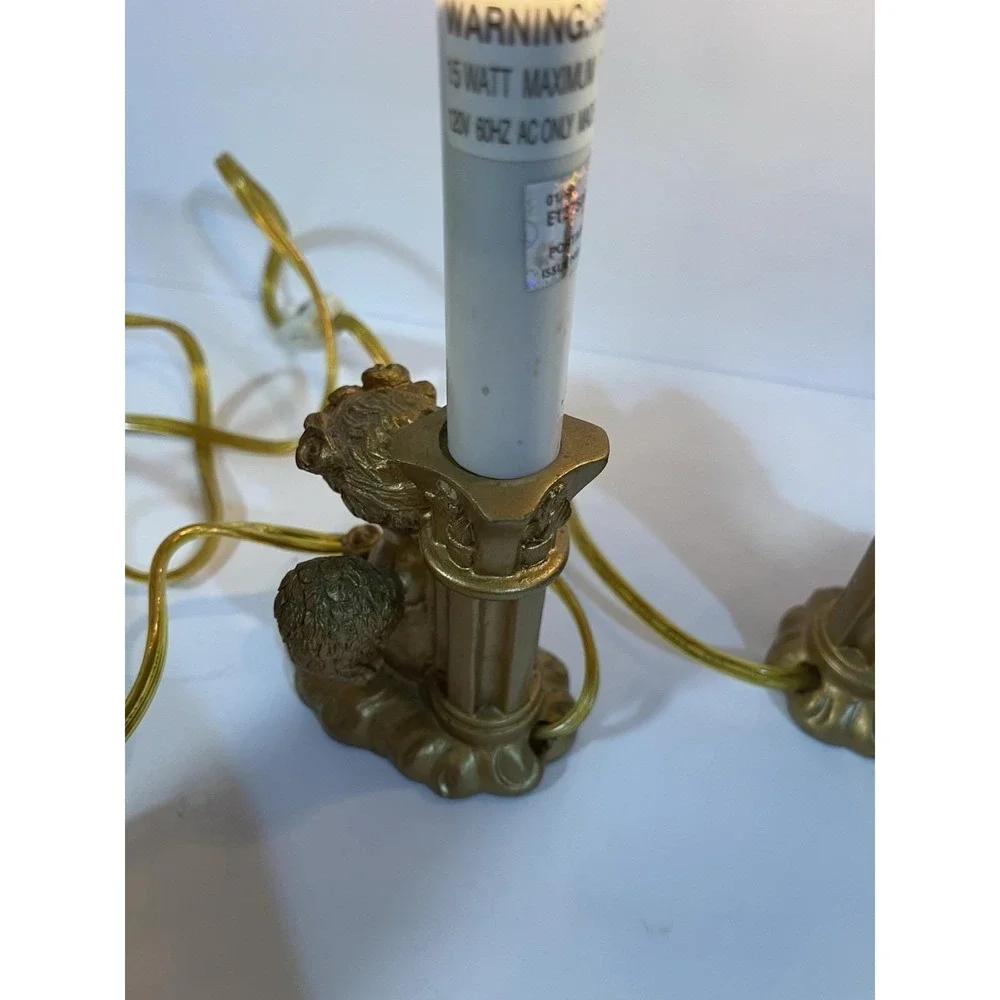 2 Vintage Angel Cherub Electric Candle Lamps Gold Tone‎ Working